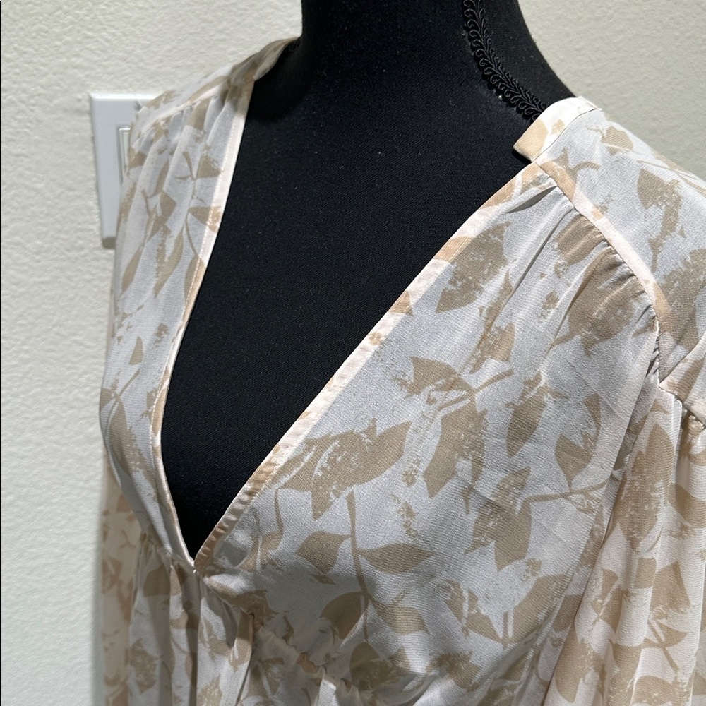 CAbi Cream and Tan Leaf Pattern Blouse - Picture 4 of 5